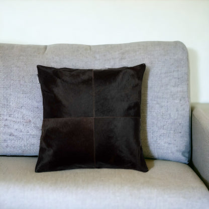 18" Black Cowhide Throw Pillow