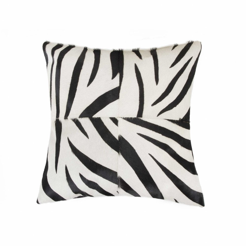 18" Black and White Zebra Print Cowhide Throw Pillow