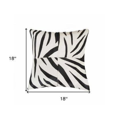 18" Black and White Zebra Print Cowhide Throw Pillow