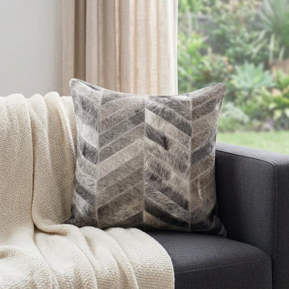 18" Gray Chevron Cowhide Throw Pillow