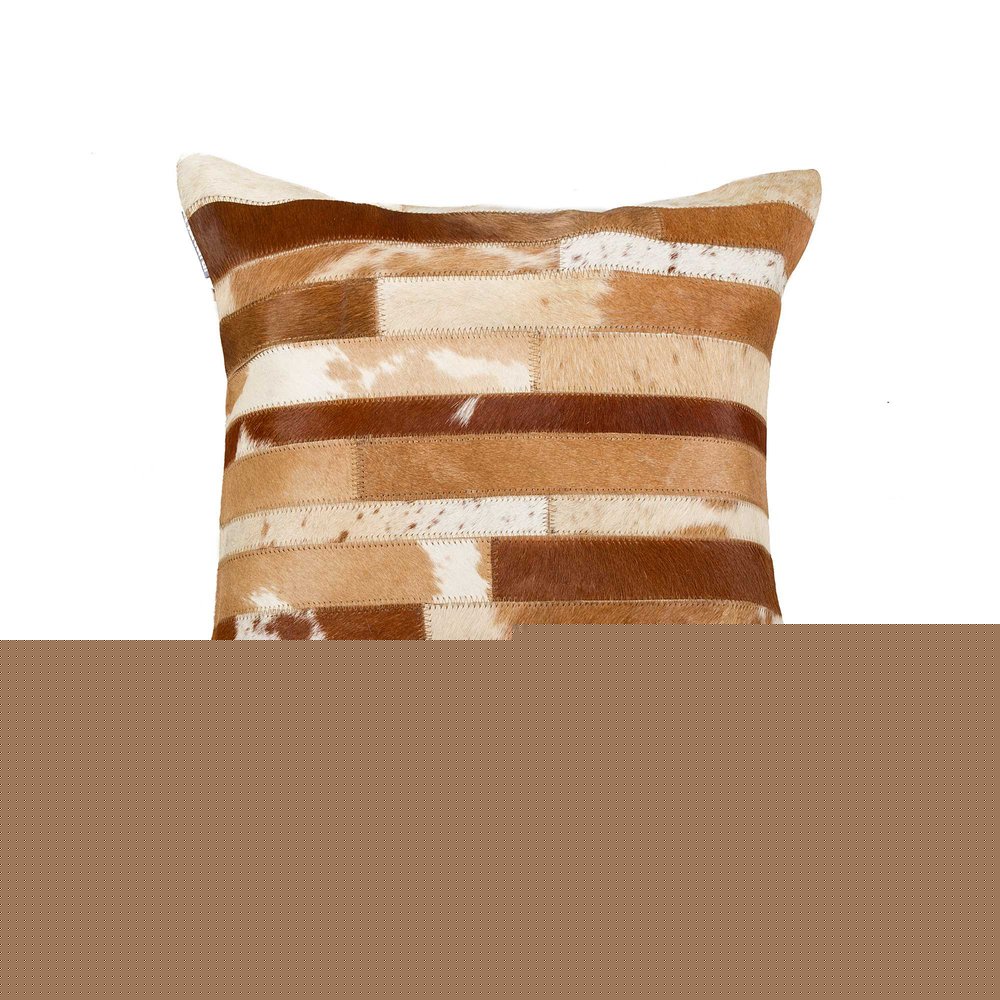 18" Brown and White Cowhide Throw Pillow