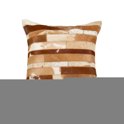 18" Brown and White Cowhide Throw Pillow
