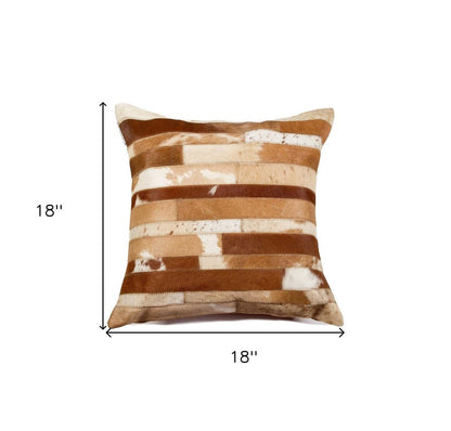 18" Brown and White Cowhide Throw Pillow