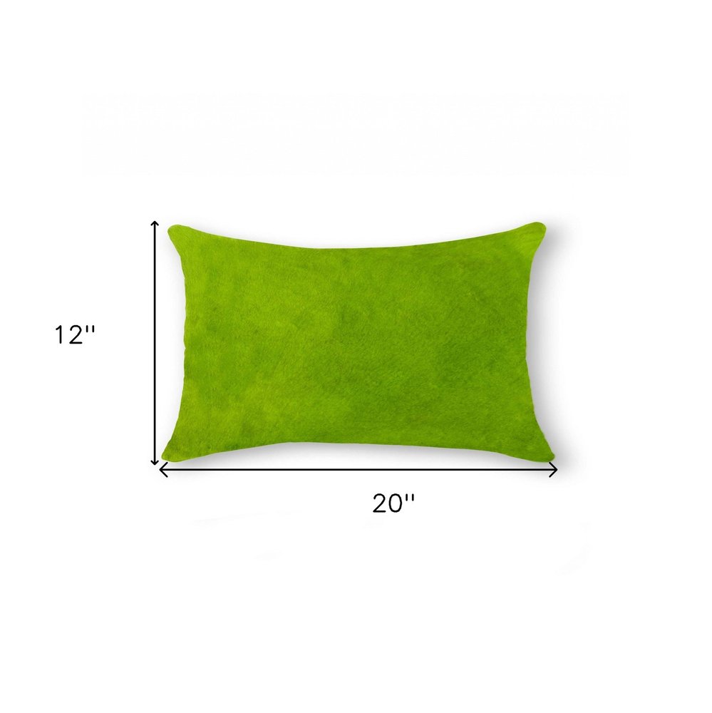 12" X 20" Lime Green Cowhide Throw Pillow
