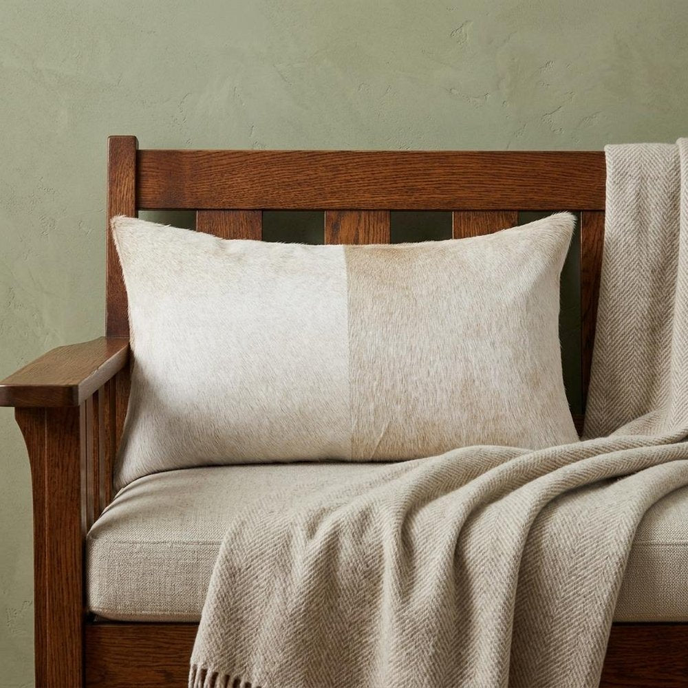 12" X 20" Natural Cowhide Lumbar Throw Pillow