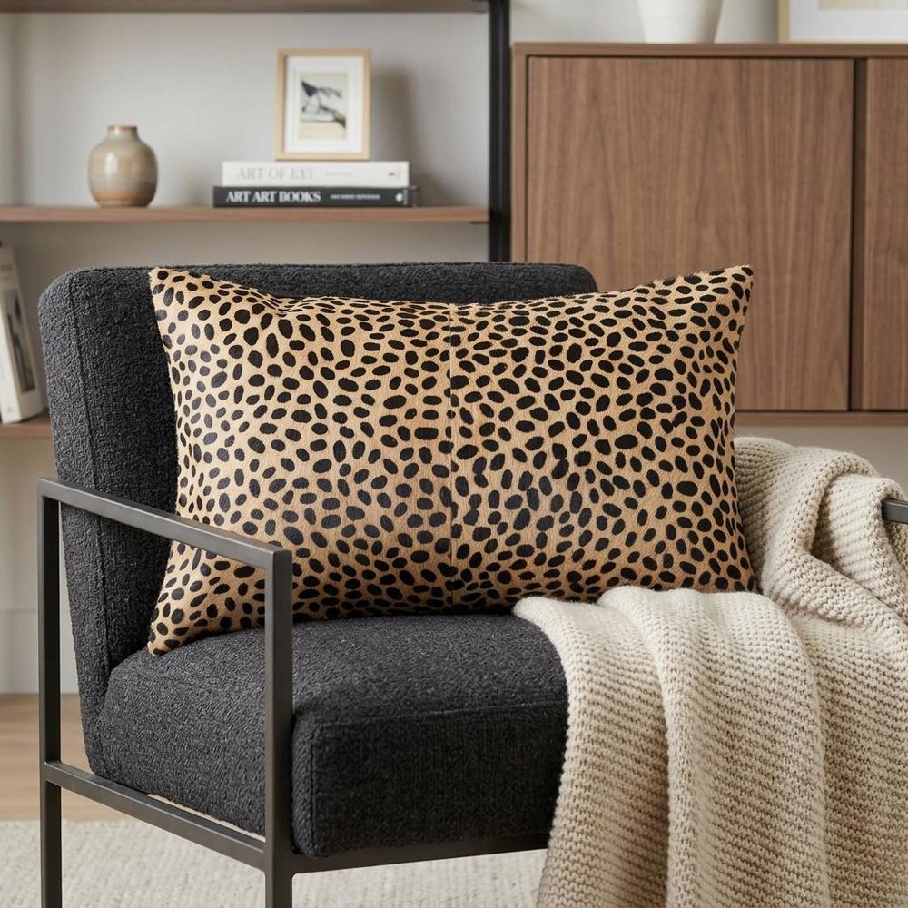 12" X 20" Orange and Black Cowhide Throw Pillow