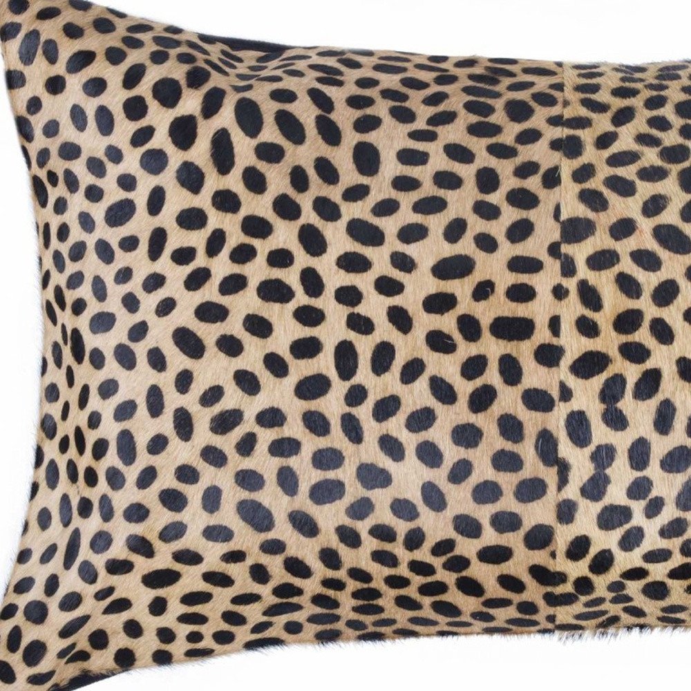 12" X 20" Orange and Black Cowhide Throw Pillow