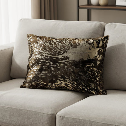 12" X 20" X 5" Chocolate And Gold Cowhide  Pillow