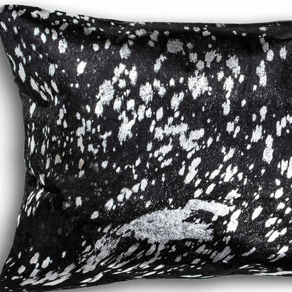 12" X 20" Black and Silver Cowhide Throw Pillow