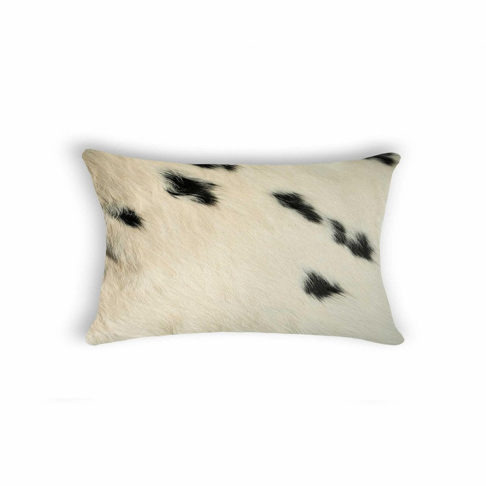 12" X 20" Black And White Cowhide Throw Pillow