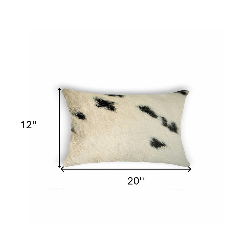 12" X 20" Black And White Cowhide Throw Pillow