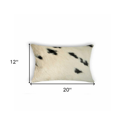 12" X 20" X 5" White And Black Cowhide  Pillow