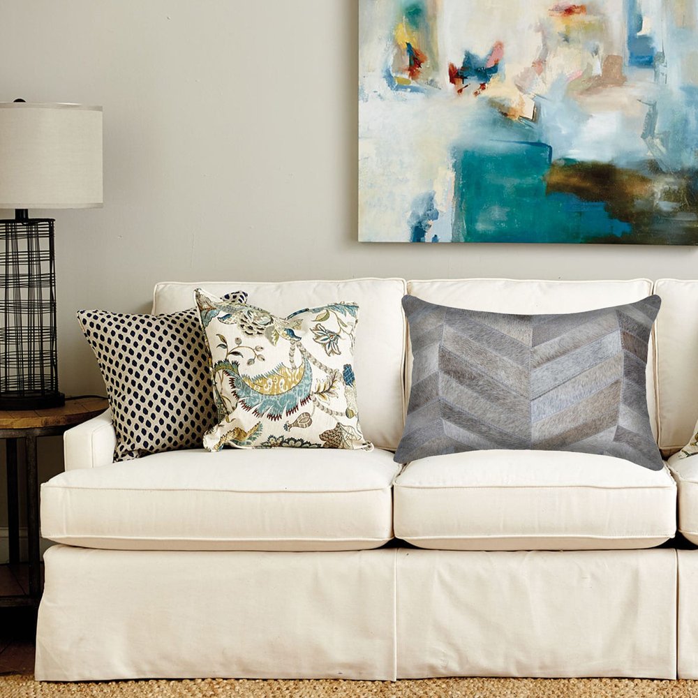 12" X 20" Natural Chevron Cowhide Throw Pillow