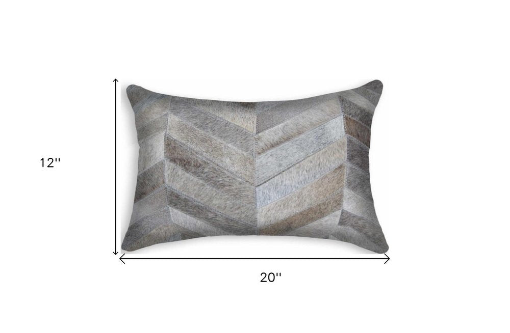 12" X 20" Natural Chevron Cowhide Throw Pillow