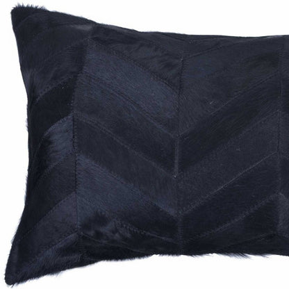 12" X 20" Black and Off White Chevron Cowhide Throw Pillow