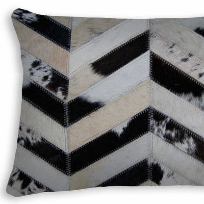 12" X 20" Black Brown and Off White Chevron Cowhide Throw Pillow