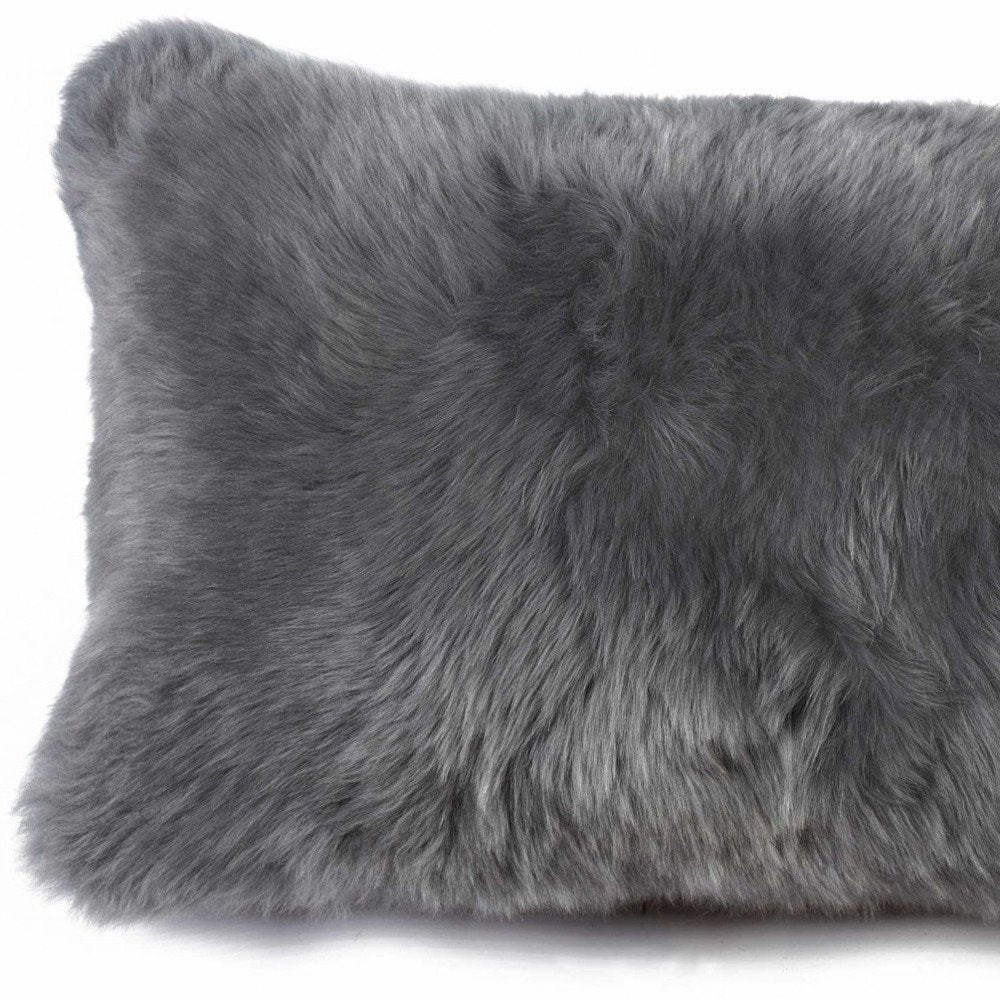 12" X 20" X 5" Gray Sheepskin  Pillow