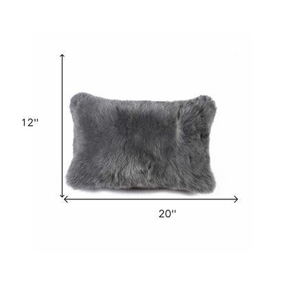 12" X 20" X 5" Gray Sheepskin  Pillow