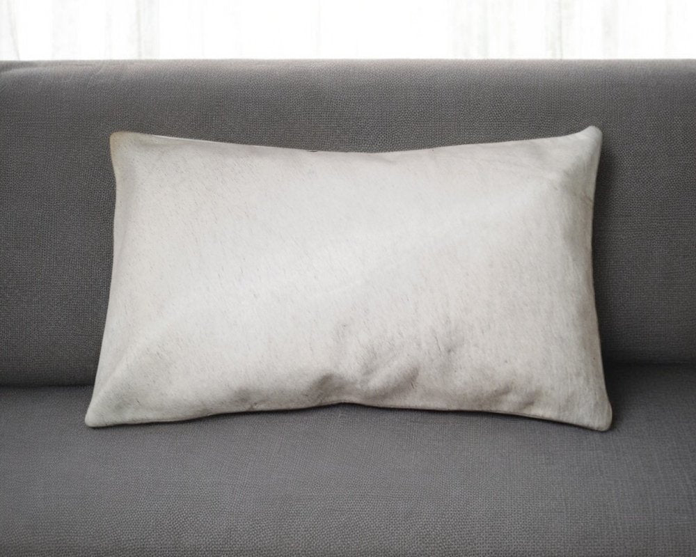 12" X 20" Off White Cowhide Throw Pillow