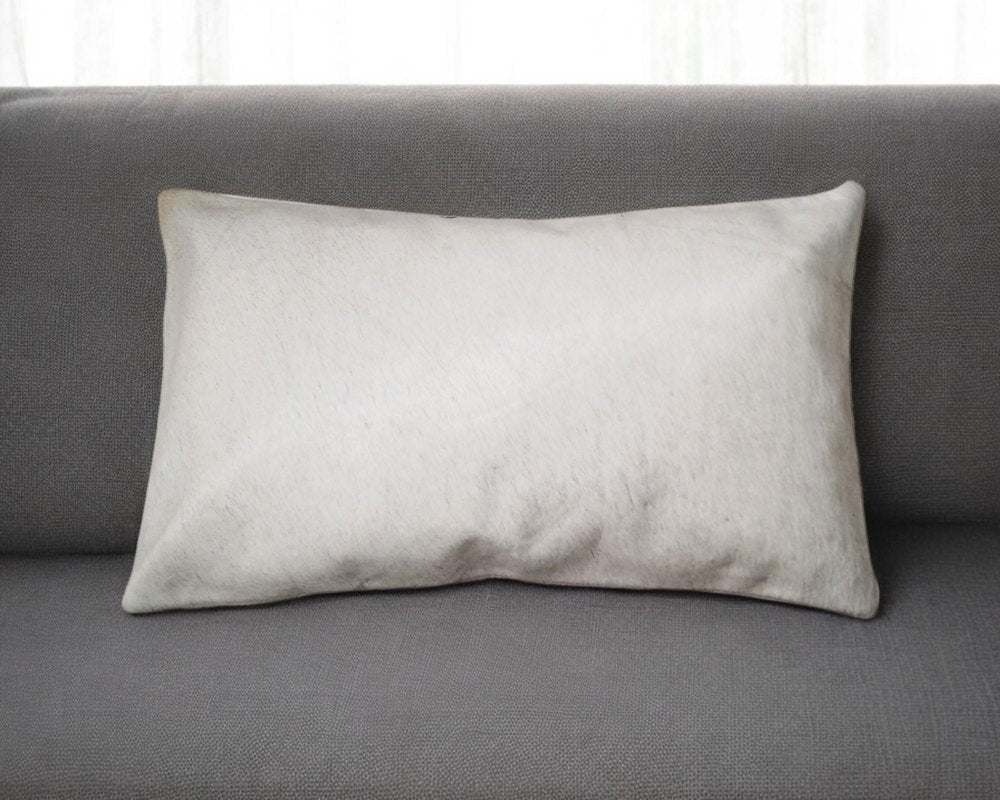 12" X 20" Off White Cowhide Throw Pillow