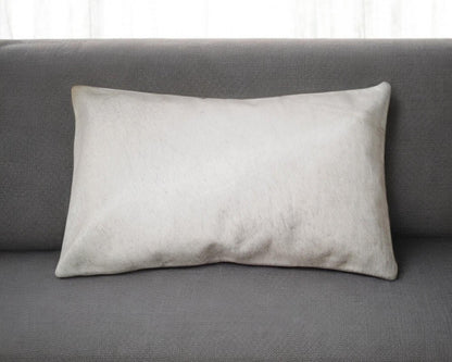 12" X 20" Off White Cowhide Throw Pillow