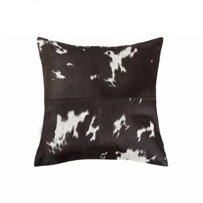 18" Brown and White Cowhide Cowhide Throw Pillow