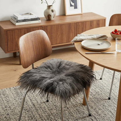 15" X 15" Silver Sheepskin Solid Color Dining Chair Pad