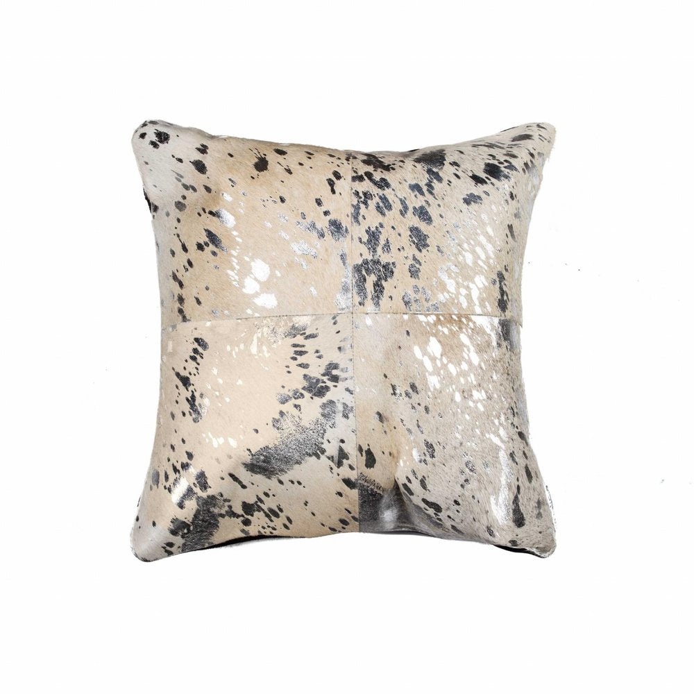 18" Silver And Gray Cowhide Throw Pillow