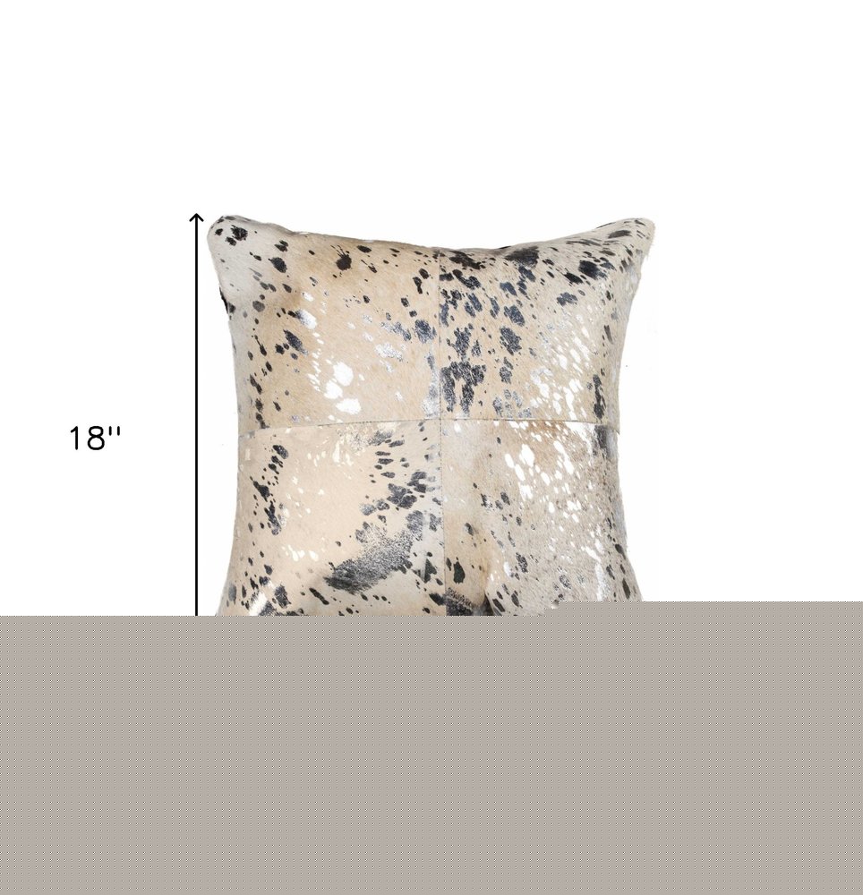 18" Silver And Gray Cowhide Throw Pillow