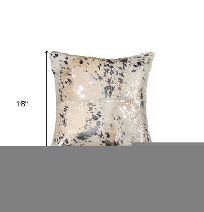 18" Silver And Gray Cowhide Throw Pillow