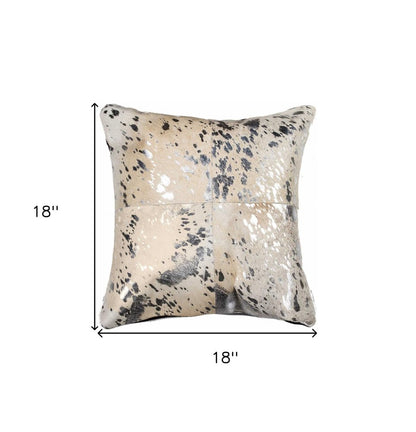 18" Silver And Gray Cowhide Throw Pillow