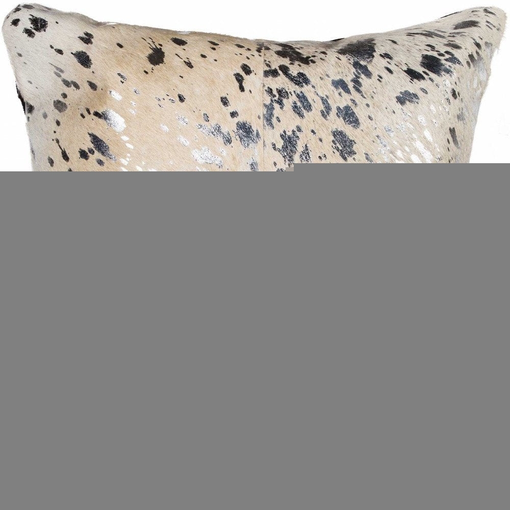 18" Silver And Gray Cowhide Throw Pillow