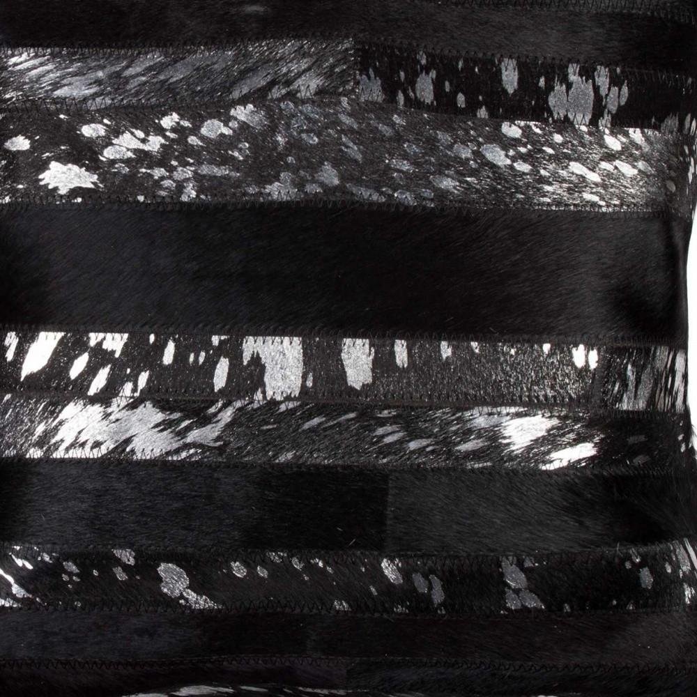 18" Black And Silver Striped Cowhide Throw Pillow