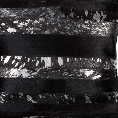 18" Black And Silver Striped Cowhide Throw Pillow