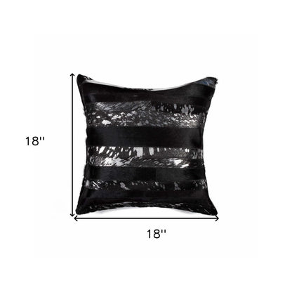 18" Black And Silver Striped Cowhide Throw Pillow