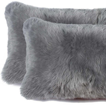 12" X 20" X 5" Gray Sheepskin  Pillow 2 Pack