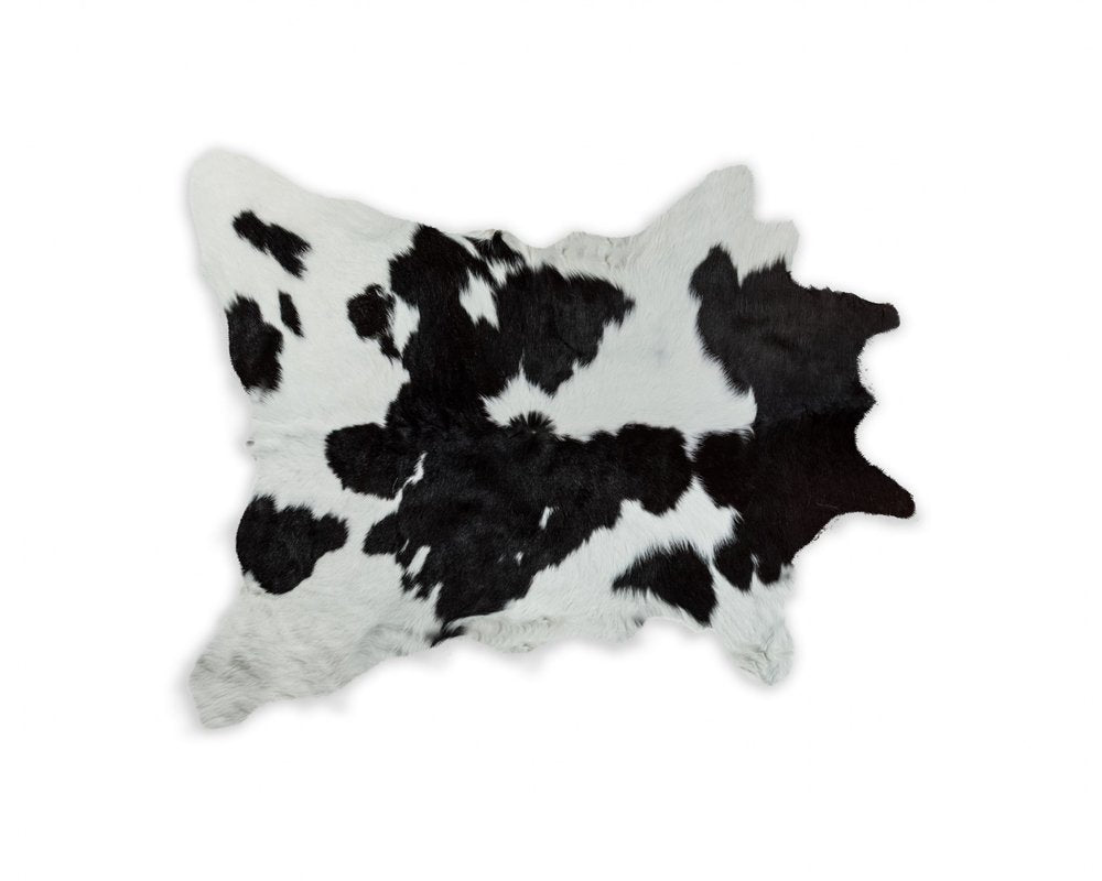 2' X 3' Black And White Cowhide Abstract Hand Woven Area Rug