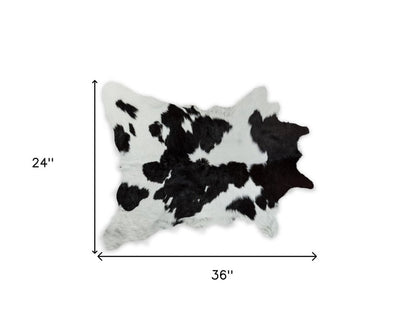 2' X 3' Black And White Cowhide Abstract Hand Woven Area Rug