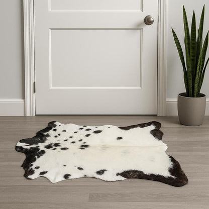 2' X 3' Black And White Cowhide Cowhide Print Hand Woven Area Rug