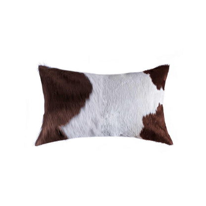 12" X 20" Brown Black And White Cowhide Throw Pillow