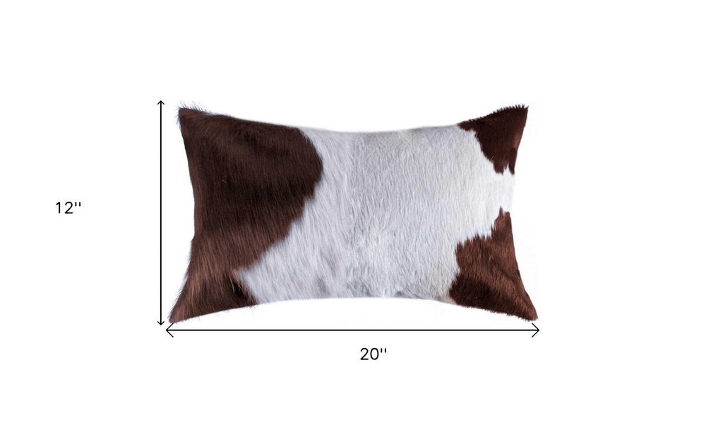 12" X 20" Brown Black And White Cowhide Throw Pillow