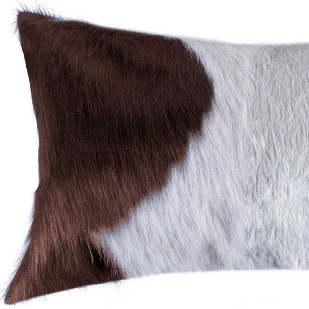 12" X 20" Brown Black And White Cowhide Throw Pillow