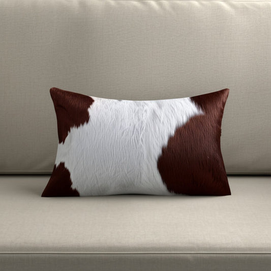 12" X 20" Brown and White Cowhide Throw Pillow