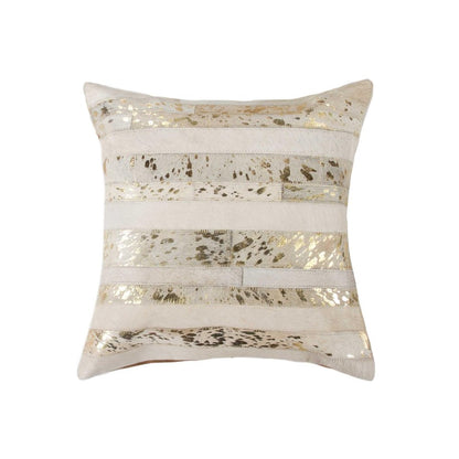 18" Beige Cowhide Throw Pillow