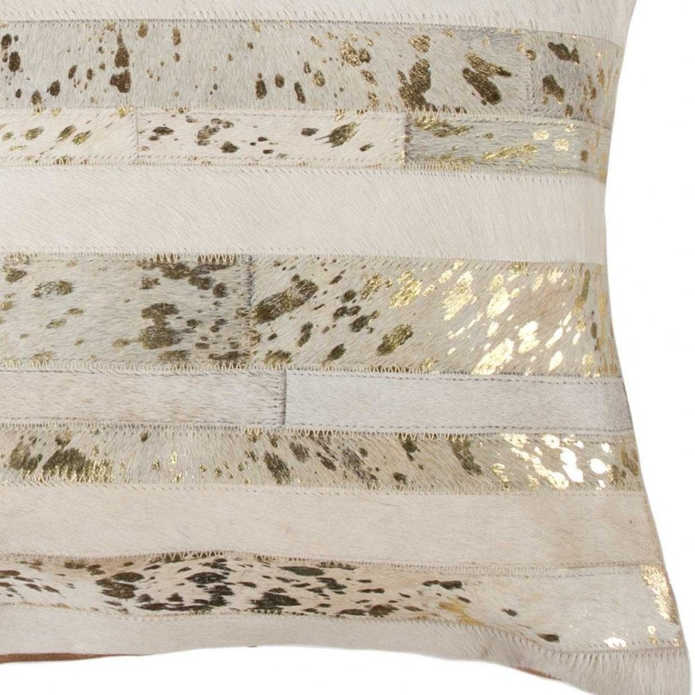 18" Beige Cowhide Throw Pillow