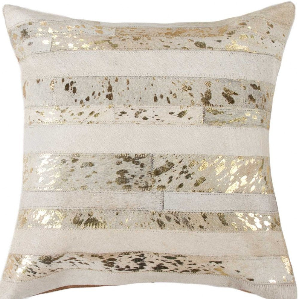 18" Beige Cowhide Throw Pillow