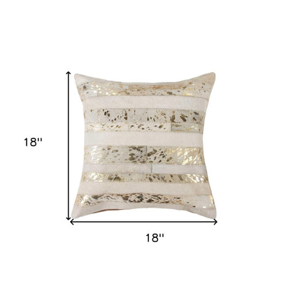18" Beige Cowhide Throw Pillow
