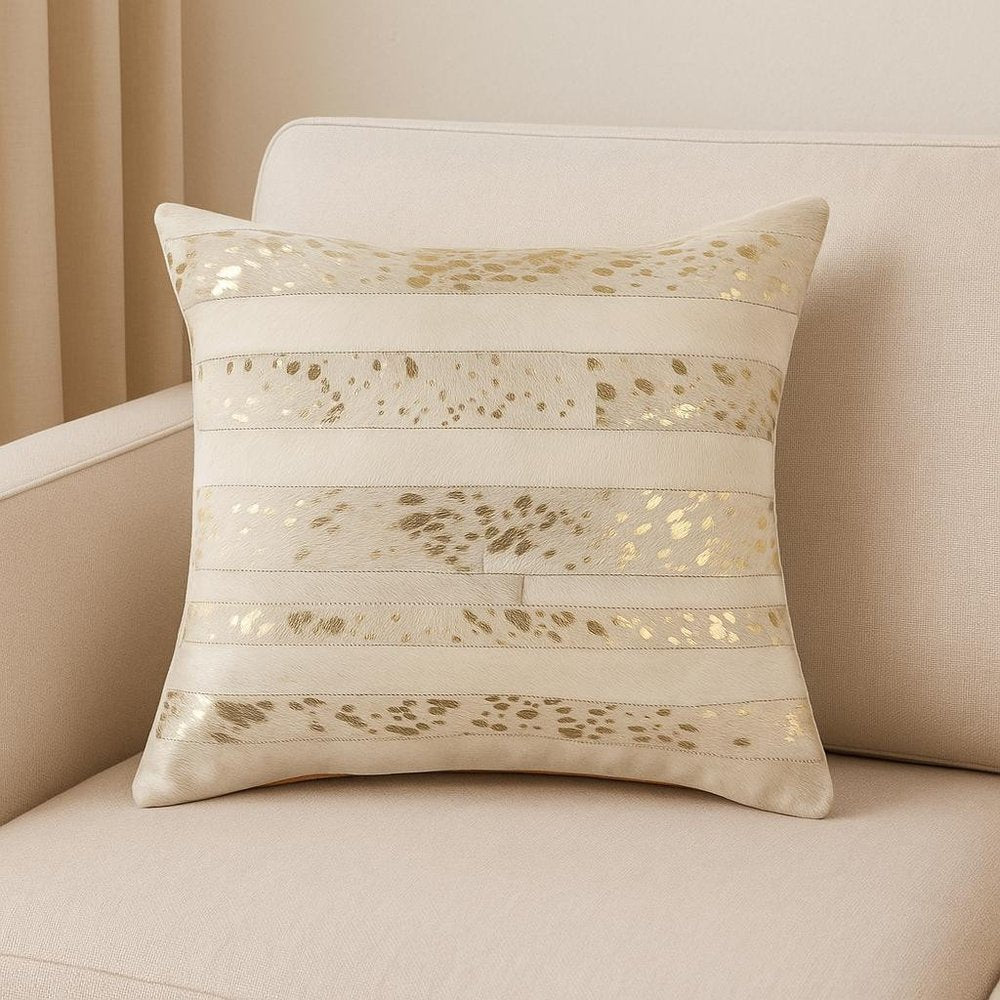 18" Beige Cowhide Throw Pillow