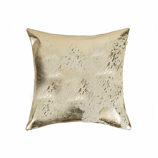 18" Beige And Gold Cowhide Throw Pillow