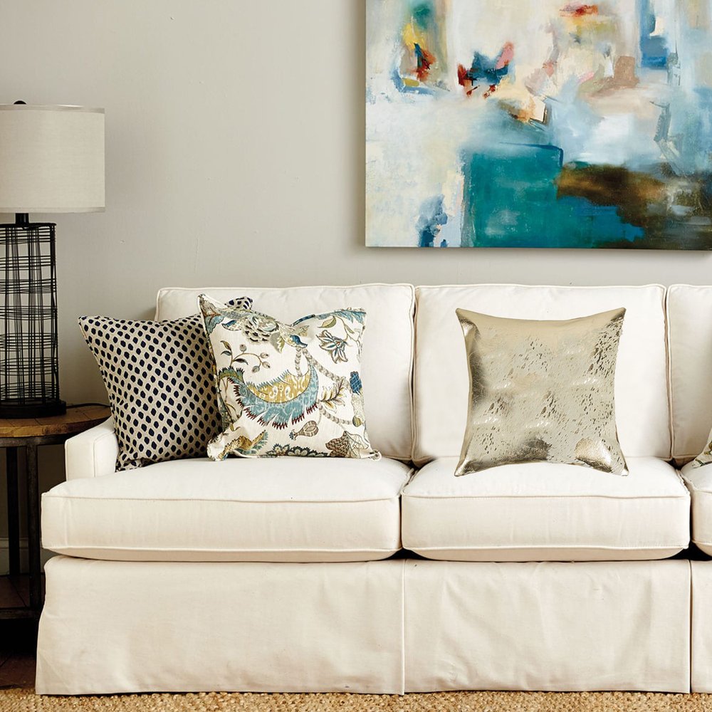 18" Beige And Gold Cowhide Throw Pillow